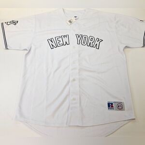New York Yankees Russell Athletic MLB White Out Jersey Size XXLarge Vintage 2XL